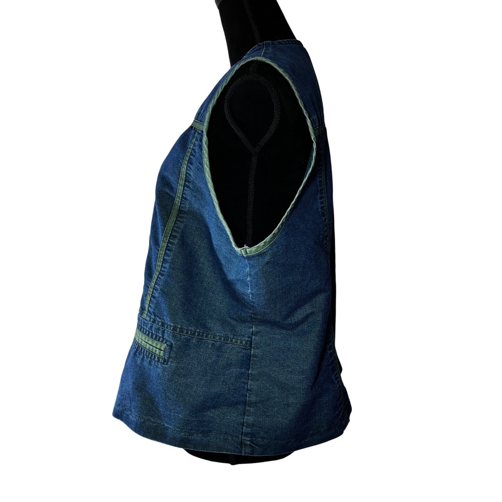Saint Germain Paris Vintage‎ Denim Vest XL Womens Blue Green Trim USA Made - Picture 2 of 10